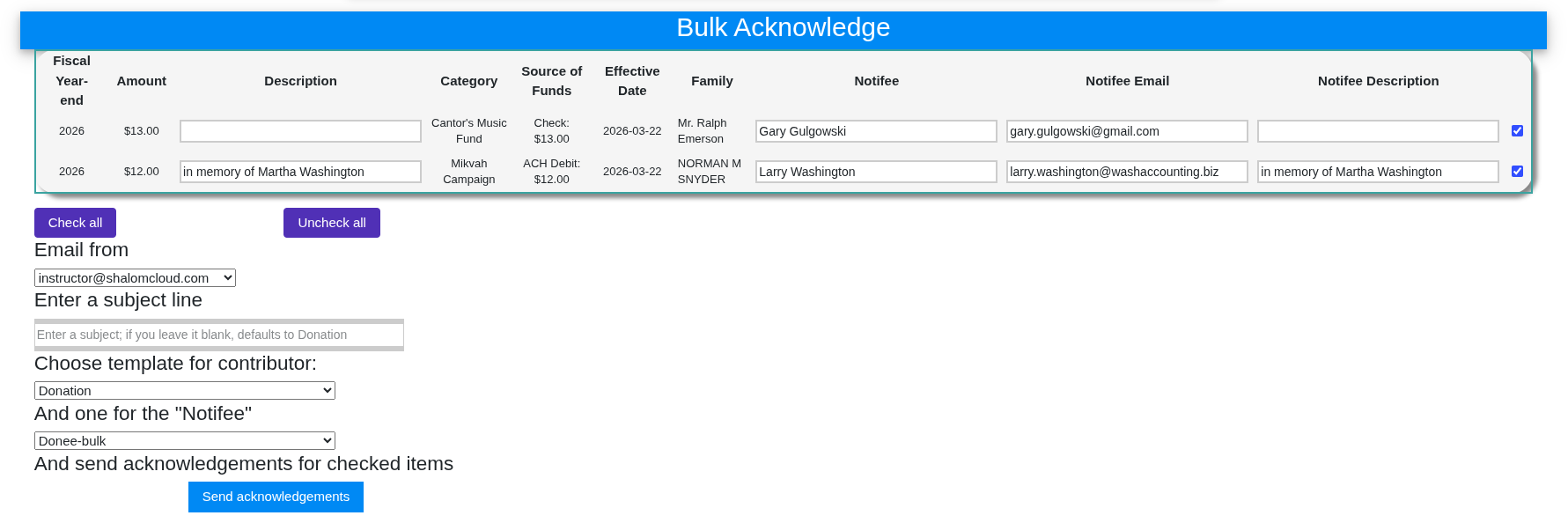 Bulk Acknowledgements